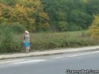 Granny bitch is picked up and fucked